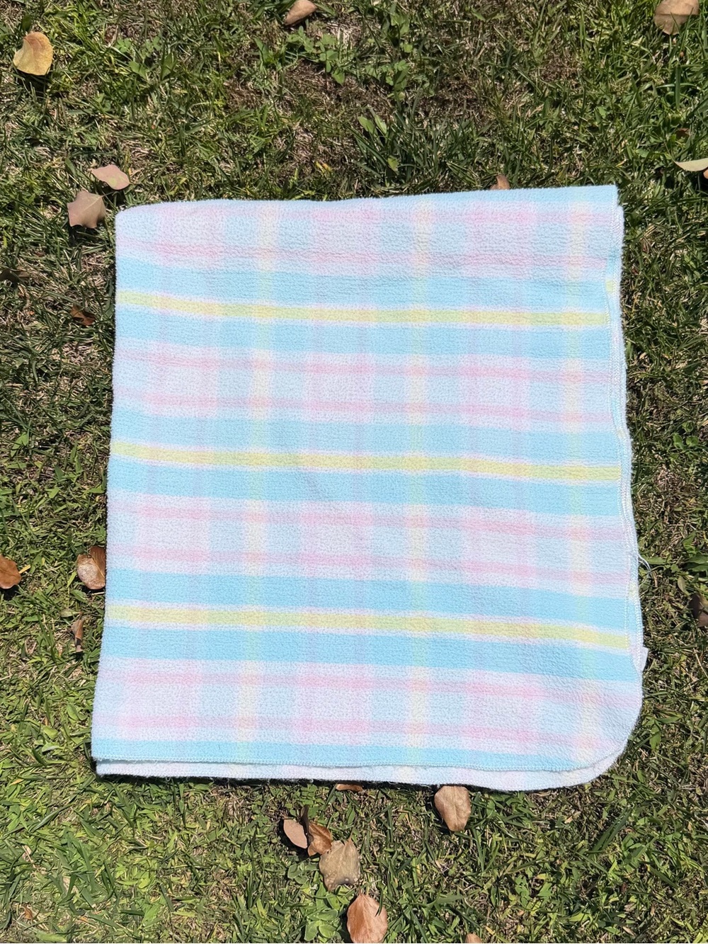 VTG Carter’s Pastel Plaid Lovey Recieving Baby Blanket 100% Cotton Fleece 28x32